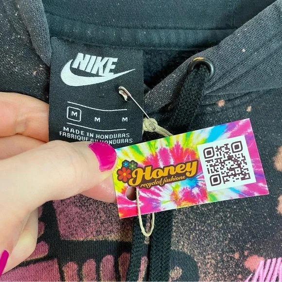 Nike Hoodie Sweatshirt Mens Size Medium Unisex Black Pullover Floral Mandala - Picture 7 of 11